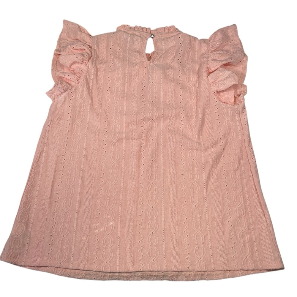 NEW Cable & Gauge M Pink Eyelet Blouse Ruffle Flutter Sleeve Mock Neck Romantic - Picture 2 of 6